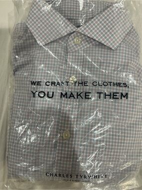Charles Tyrwhitt Light Pink and Blue Checked Dress Shirt 15.5/34 Extra Slim Fit